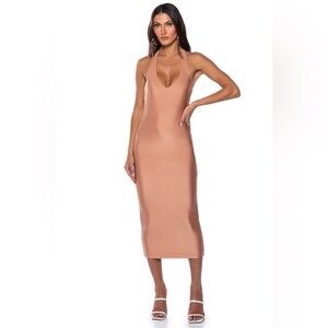 PAXTON DISCO HALTER NECK MIDI
DRESS